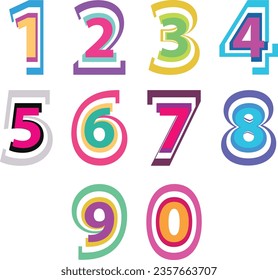 multi color number set, isolated on white background, numeric vector illustration.