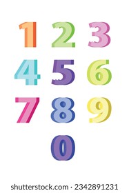 multi color numbers set isolated on white background, vector illustration
