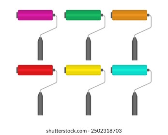 Multi color paint roller set flat vector illustration isolated on a background