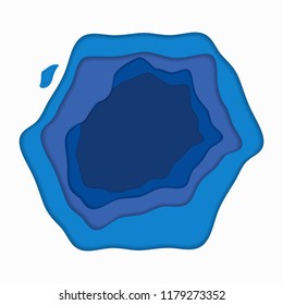Multi color paper layers 3D papercut with gradient on blue vector background. Abstract paper cut texture for topography website template or cartoon origami paper shape concept
