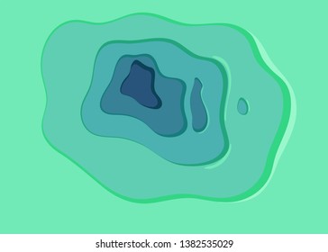 Multi color paper layers 3D papercut with gradient on blue vector background. Abstract paper cut texture for topography website template or smooth cartoon origami paper shape concept
