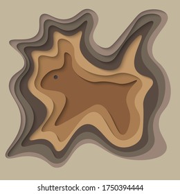 Multi color paper layers 3D papercut with gradient on brown vector background. Abstract paper cut texture. Paper shape concept.