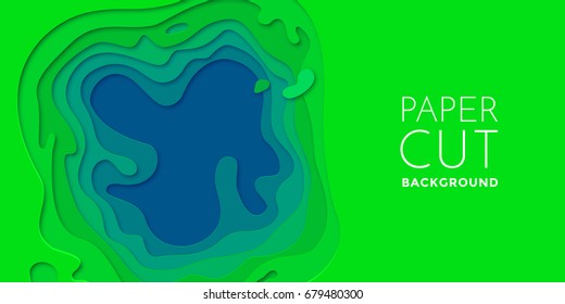 Multi color paper layers 3D papercut with gradient on blue vector background. Abstract paper cut texture for topography website template or smooth cartoon origami paper shape concept