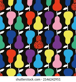 Multi Color Pears Fruit Vector Seamless Pattern