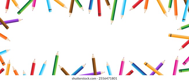 multi color pencil around the transparent background banner template