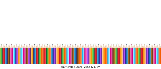 multi color color pencil in bottom of the transparent background banner template