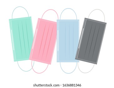 Multi color protective masks isolated on white background. Concept about health, avoiding, hygiene hospitality and etc.
