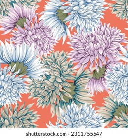 multi color seamless vector stock flowers pattern on orange background