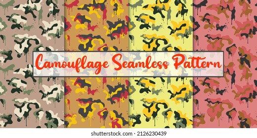 Multi color Set camouflage military seamless vector illustration pattern. Design for Use background, Wrapping paper, Fabric, All over Textile Print and others. All over Camo design for print. 
