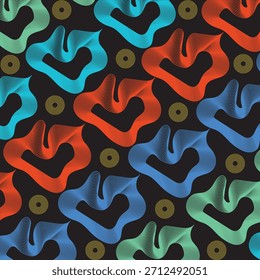 Diseño de patrón espiral multicolor en fondo negro.