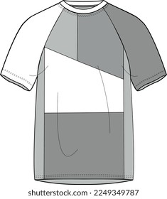 CAMISETAS DE TELA DE COLOR MÚLTIPLE CON MEDIO MANGUITO RONDA DE CUELLO VECTOR DE DISEÑO PLANO DE MODA