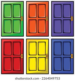 Multi color vector doors set in flat lay style. 2d flat vector doors set in multi color. 