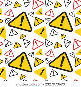 multi color warning symbol seamless pattern on white background. vector abstract illustration.