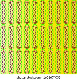 Multi color wave themed pattern aganst a bright backdrop.