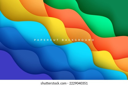 multi colored abstract blue, yellow, orange and green colorful wavy papercut overlap layers background. eps10 vector