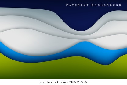 multi colored abstract green blue and white wavy papercut overlap layers background. eps10 vector