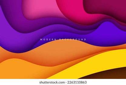 multi colored abstract red orange pink purple yellow colorful wavy papercut overlap layers background. eps10 vector