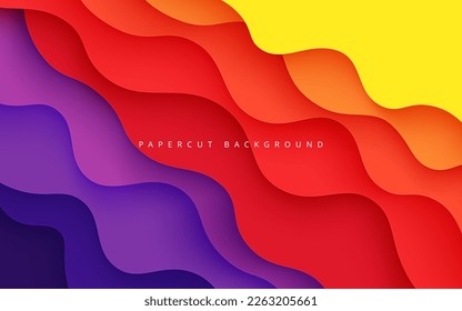 multi colored abstract red orange purple yellow colorful wavy papercut overlap layers background. eps10 vector