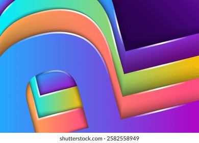 multi colored abstract red orange pink purple yellow colorful geometric papercut overlap layers background look like letter p shape. vector illustration on horizontal layout design template.