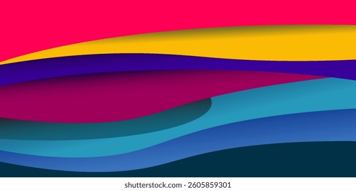 multi colored abstract red orange green purple yellow colorful wavy papercut overlap layers background. vector