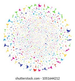 Multi Colored Alcohol Bar Drinks sparkler globula. Vector globula burst designed from random alcohol bar drinks elements. Multicolored Vector illustration.
