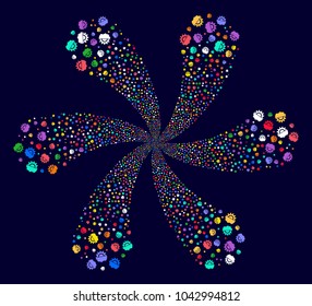 Multi Colored Android Robotics cyclonic fireworks on a dark background. Suggestive cycle done from scatter android robotics items.