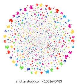 Multi Colored Baby Carriage carnival globula. Vector round cluster fireworks created from scatter baby carriage items. Psychedelic Vector illustration.