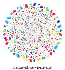 Multi Colored Bank Card burst spheric cluster. Vector spheric cluster fireworks done by random bank card elements. Multicolored Vector abstraction.