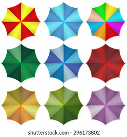 Multi colored beach umbrellas. Vector illustration.
