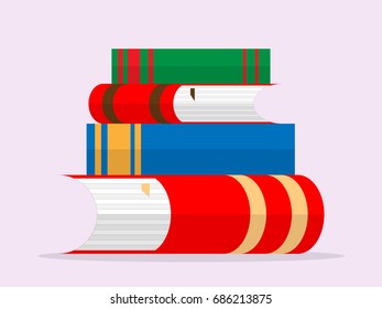 Multi colored books in flat design style