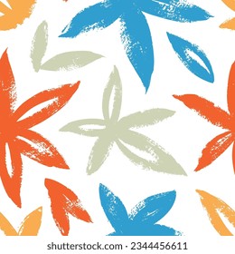 Multi colored cannabis leaves seamless pattern. Brush drawn tropical foliage background. Vector ornament with hemp leaves. Seamless pattern with abstract cannabis branches silhouettes.