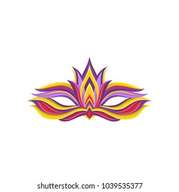 Multi colored carnival mask for celebration of Mardi Gras. Fancy attribute of masquerade costume. Decorative flat vector element for party invitation or greeting card