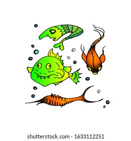multi colored cartoon funny fish isolated on white background . vector illustration.