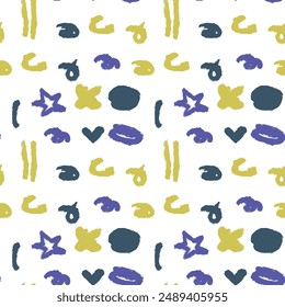 Multi colored charcoal pencil shapes and doodles seamless pattern. Hand drawn vector quirky shapes in punk or childish style. Naive playful abstract charcoal scribbles. Doodles and curved lines.