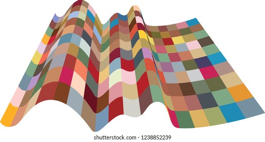Multi colored checkered flag like wavy pattern random colored in 3D