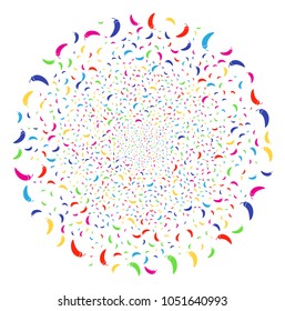 Multi Colored Chili Pepper burst cluster. Vector sphere bang designed from scatter chili pepper symbols. Colorful Vector abstraction.