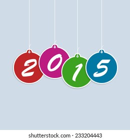 Multi colored Christmas balls 2015 hanging on strings. Vector illustration, eps  10.