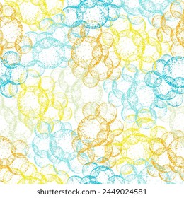 Multi colored circle shapes or spheres seamless pattern of pastel yellow, purple, blue, pink color. Round shapes pattern. Round shapes. Painted bubble ornament. 