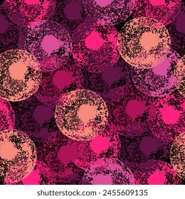 Multi colored circle shapes or spheres seamless pattern of pastel yellow, purple, blue, pink color. Seamless texture with color dots. Vector illustration