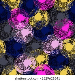 Multi colored circle shapes or spheres seamless pattern of pastel yellow, purple, blue, pink color. Seamless texture of spots, dots and circles for your design.