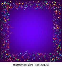 Multi colored Circles Flying Vector Blue Background. Celebration Confetti Design. Serpentine Fun Invitation. Red and Yellow Happy Poster.