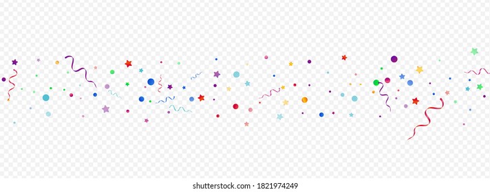 Multi colored Circles Swirl Vector Panoramic Transparent Background. Isolated Ribbon Invitation. Star Anniversary Design. Colored Flying Template.