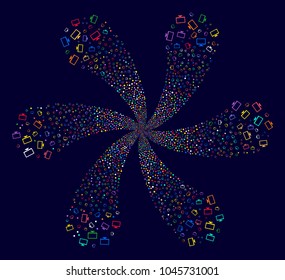 Multi Colored Computer Display cyclonic twist on a dark background. Impressive twirl combined from randomized computer display objects.