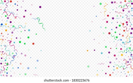 Multi colored Confetti Happy Vector Panoramic Transparent Background. Party Star Design. Streamer Falling Illustration. Bright Christmas Invitation.