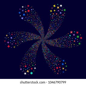 Multi Colored Confetti Stars swirl motion on a dark background. Suggestive twist combined from randomized confetti stars objects.