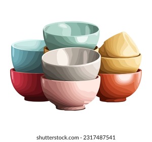 Vajilla multicolor con icono de diseño ornamental aislado