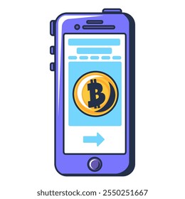 App móvil de criptomonedas multicolor. Almacenar activos digitales en un smartphone. Pague las compras con criptomonedas a través de blockchain. Futurista Vector de contorno de dibujos animados aislado sobre fondo blanco