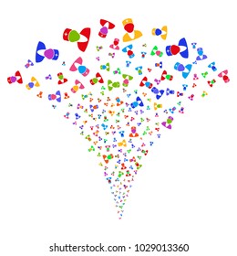 Multi Colored Doctor explosion fountain. Object fountain constructed from random doctor pictograms as fireworks. Vector illustration style is flat iconic symbols with psychedelic colors.