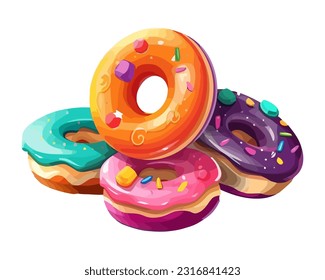 Mehrfarbige Donut mit Ikon für Eis und Sprinklen einzeln