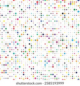 Multi colored dots. Small and colorful bid dots seamless pattern line art white background. EPS vector illustration